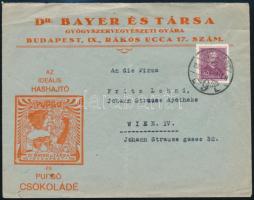 1937 Dr. Bayer és Társa szecessziós hídetéses boríték, pecséttel, bélyeggel, 12x16 cm.