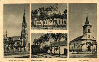 Jászkarajenő, vasútállomás, iskola, Római katolikus és református templom (EK)