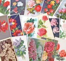 Kb. 74 db főleg RÉGI virágos motívumlap, vegyes minőség / Cca. 74 mostly pre-1945 flower motive cards, mixed quality