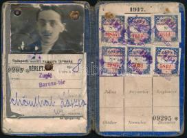 1917 Budapesti Közúti Vaspálya Társaság fényképes havi  bérletjegye, megviselt állapotban