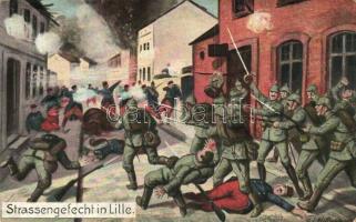 Strassengefecht in Lille / WWI German and French soldiers fight on the streets of Lille s: Hoffmann
