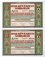 Budapest 1926. "Iparművészeti Sorsjegy az Országos Magyar Iparművészeti Társulat Jubileumi Kiállítása alkalmából" 5000K értékben (2x) "A" sorozat sorszámkövetők T:I,I-