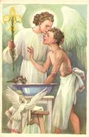 'A cserkész testben és lélekben tiszta' / scout boy with angel, s: Márton L. (EK)