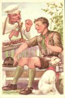 'A cserkész takarékos'. Cserkész Levelezőlapok Kiadóhivatal / scout boy s: Márton L. (EK)