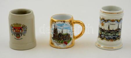 3 db mini söröskorsó(Köln, Hamburg, Hannover), m: 5 és 7 cm között