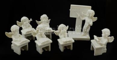 Ünnepi angyalka-szett, gipsz, 7 db, eredeti dobozban, különböző méretben