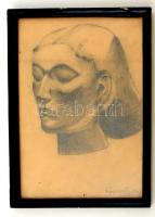 Gyenes jelzéssel: Női fej. Szén, papír, üvegezett keretben, 26×20 cm