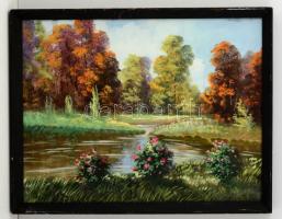 Zorkóczy jelzéssel: Tóparti virágok. Tempera, karton, üvegezett keretben 39×49 cm