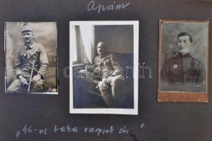 cca 1930-1980 Családi fotóalbum, több generáció fényképeivel, részben feliratozva, köztük katonai is...