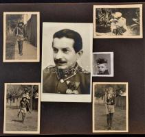 cca 1930-1940 Fotóalbumlap katonai fotókkal (katona kitüntetésekkel, gyerek katonaöltözetben), közte családi fotók is, összesen 9 db, különböző méretben