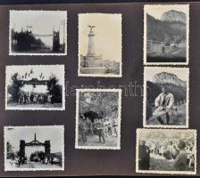 cca 1940 Fotóalbumlap katonai fotókkal (erdélyi bevonulás képeivel), közte családi fotók is, összesen 12 db, különböző méretben, kartonra ragasztva.