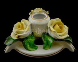 Herendi rózsás gyertyatartó, kézzel festett, jelzett, hibátlan, d:12 cm