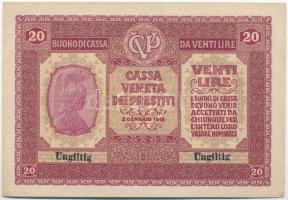 Olaszország / Velence / Osztrák-magyar megszállás 1918. 20L sorszám nélkül, "UNGILTIG" felülbélyegzéssel (hamis?) T:I- Italy / Venice / Austro-hungarian occupation 1918. 20 Lire without serial number, with "UNGILTIG" overprint (fake overprint?) C:AU Krause M7