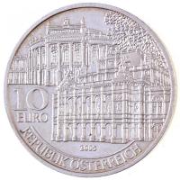Ausztria 2005. 10EUR Ag "A Várszínház és Opera újranyitása" T:1,1- kis ph. Austria 2005. 10 Euro Ag "Reopening of the Burg Theater and Opera" C:UNC,AU small edge error Krause KM#3125