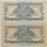 1944. 50P "A Vörös Hadsereg Parancsnoksága" (2x) egyiken nyomathiba, vízszintes csíkok T:II-,III