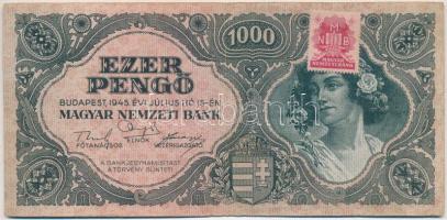 1945. 1000P lemezhiba a piros "MNB" bélyegen T:III,III-