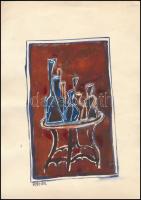 Kádár jelzéssel: Asztali csendélet. Vegyes technika, papír,  20×12 cm