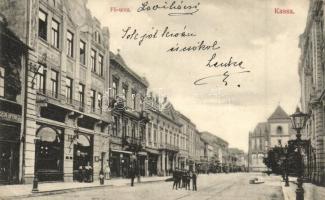 Kassa, Kosice; Fő utca, üzletek, Divald Károly kiadása / main street, shops (EK)