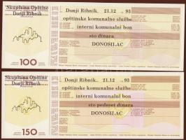 Jugoszlávia 1993. teljes bon sor "Donji Ribnik" 5 klf darab T:I