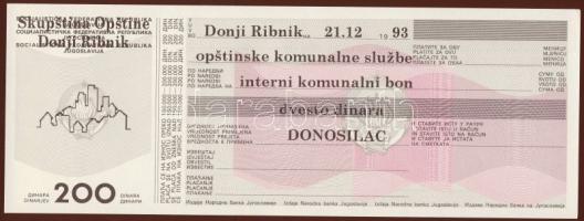 Jugoszlávia 1993. teljes bon sor "Donji Ribnik" 5 klf darab T:I