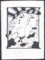 Szász jelzéssel: Síró arcok. Filctoll, papír, 16×13 cm