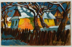 Nagy jelzéssel: Sárga falú ház. Olaj, karton, 37×58 cm