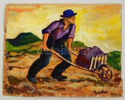 Podolini jelzéssel: Kubikus. Olaj, karton, sérült, 33×42 cm