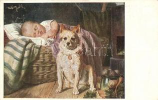 4 db RÉGI kutyás motívumlap, köztük 1 litho lappal / 4 pre-1945 dog motive postcards, among them 1 l...