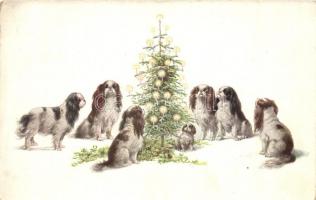 4 db RÉGI kutyás motívumlap, köztük 1 litho lappal / 4 pre-1945 dog motive postcards, among them 1 l...