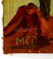 MCP jelzéssel: Mediterrán táj hegycsúcsokkal. Olaj, farost, 48×80 cm