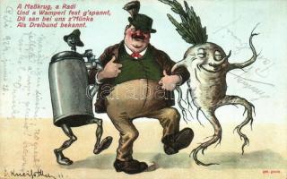 Humorous drunk man, beer mug, Heliocolorkarte von Ottmar Zieher