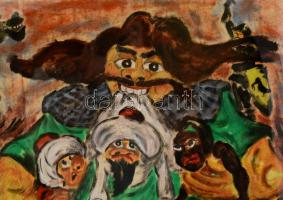 Róna Emy (1904-1988): Kinizsi a "törökevő". Tempera, papír, kis szakadásokkal, jelzett, üv...