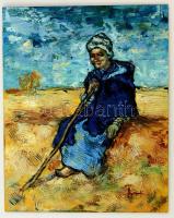 Olvashatatlan jelzéssel: Pásztorlány, olaj, farost, 25×20 cm