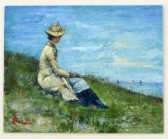 Olvashatatlan jelzéssel: Várakozás, olaj, farost, 20×25 cm