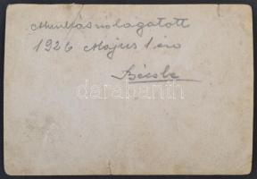 cca 1926 A magyar labdarúgó munkásválogatott Bécsben, kissé viseltes állapotban, a hátoldalán felira...