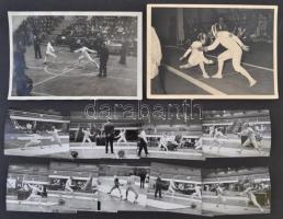 Párbajtőrvívókat ábrázoló fotók, 11 db, 7x9,5 és13x18 cm-es méretben