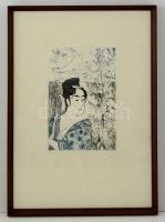 Reich Gábor (1951-): Tájkép. Rézkarc, papír, jelzett, üvegezett kereteben, 29×19 cm