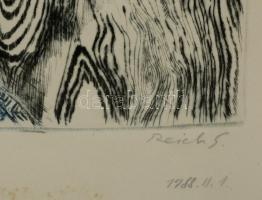Reich Gábor (1951-): Tájkép. Rézkarc, papír, jelzett, üvegezett kereteben, 29×19 cm