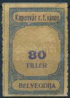 1927 Kaposvár városi illetékbélyeg 80f címernyomat nélkül