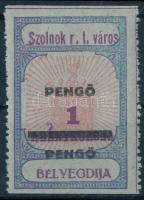 1927 Szolnok városi illetékbélyeg Ssz: 35, kettős PENGŐ felülnyomással (60.000)