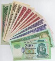14db-os bankjegy tétel: 1969. 10Ft (2x) + 1983. 50Ft + 1989. 50Ft: + 1980-1995. 100Ft (5xklf) + 1980-1990. 500Ft (2xklf) + 1983. 1000Ft "A" + 1998-2007. 200Ft (2x) T:I-III