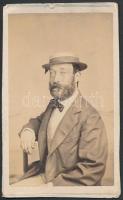 cca 1868 Kölber János feliratozott, vizitkártya méretű vintage fényképe, C. Fredricks New York-i műterméből, 10,5x6 cm
