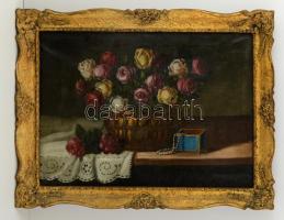 Sajó jelzéssel: Asztali csendélet. Olaj, vászon, keretben, 50×70 cm