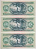 1975. 10Ft (3x) sorszámkövetők, nyomdai papírránccal T:I