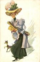 Lady with dog, Monopol 245/3., artist signed