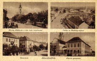 Sátoraljaújhely, Horthy Miklós és Wekerle tér, Andrássy utca, Piarista gimnázium, Bodrogközi kisvasút állomása (vágott / cut)