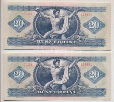1969. 20Ft (2x) + 1975. 20Ft (2x) sorszámkövetők + 1980. 20Ft (2x) sorszámkövetők T:I,I-