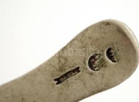 Antik ezüst (Ag.) kis kanál, jelzett, mesterjeggyel, sérült, h: 15 cm (2×), nettó:44 g