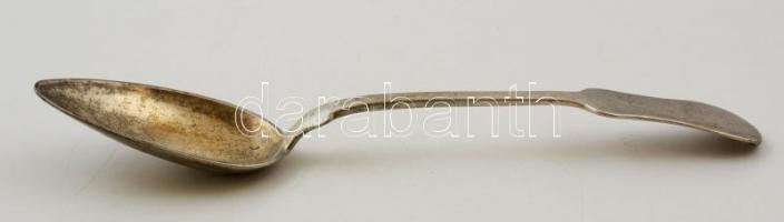 Antik ezüst (Ag.) kanál, jelzett, mesterjeggyel (JL),  h: 22 cm (2×), nettó:73 g