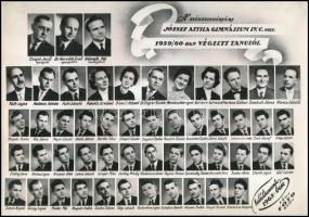 1960 Székesfehérvár, a József Attila Gimnázium tanári kara és végzett növendékei, kistabló 30 nevesített portréval, 20x30 cm